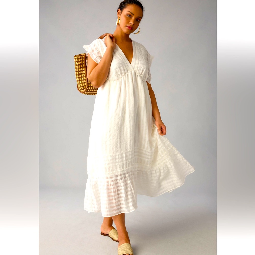 By Anthropologie V-Neck Ruffled Tiered Babydoll Dress NWT Size X-Large Petite